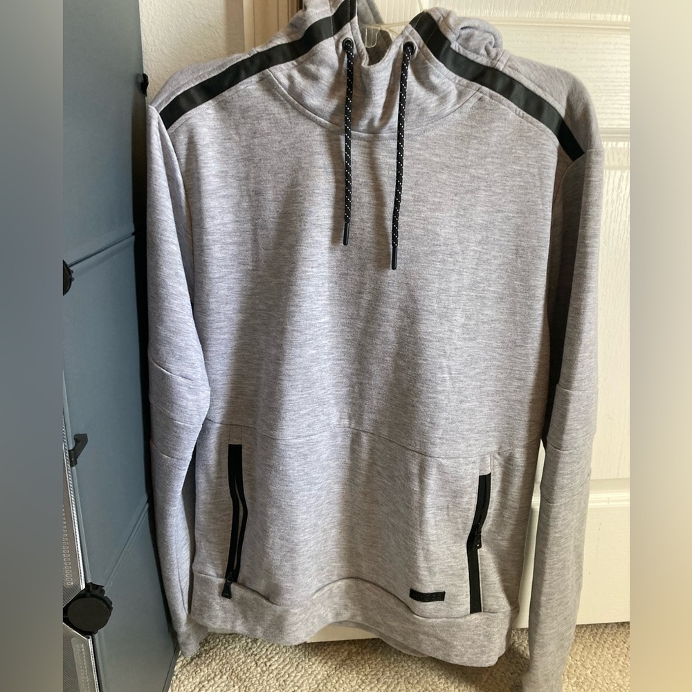 Gray WTO2 Drawstring Hoodie with Black Accents